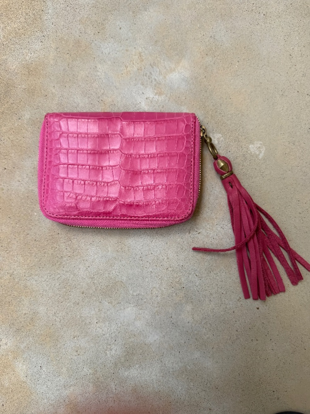 Hot Pink Alligator Zip Around Wallet with Tassel - Kendall Conrad